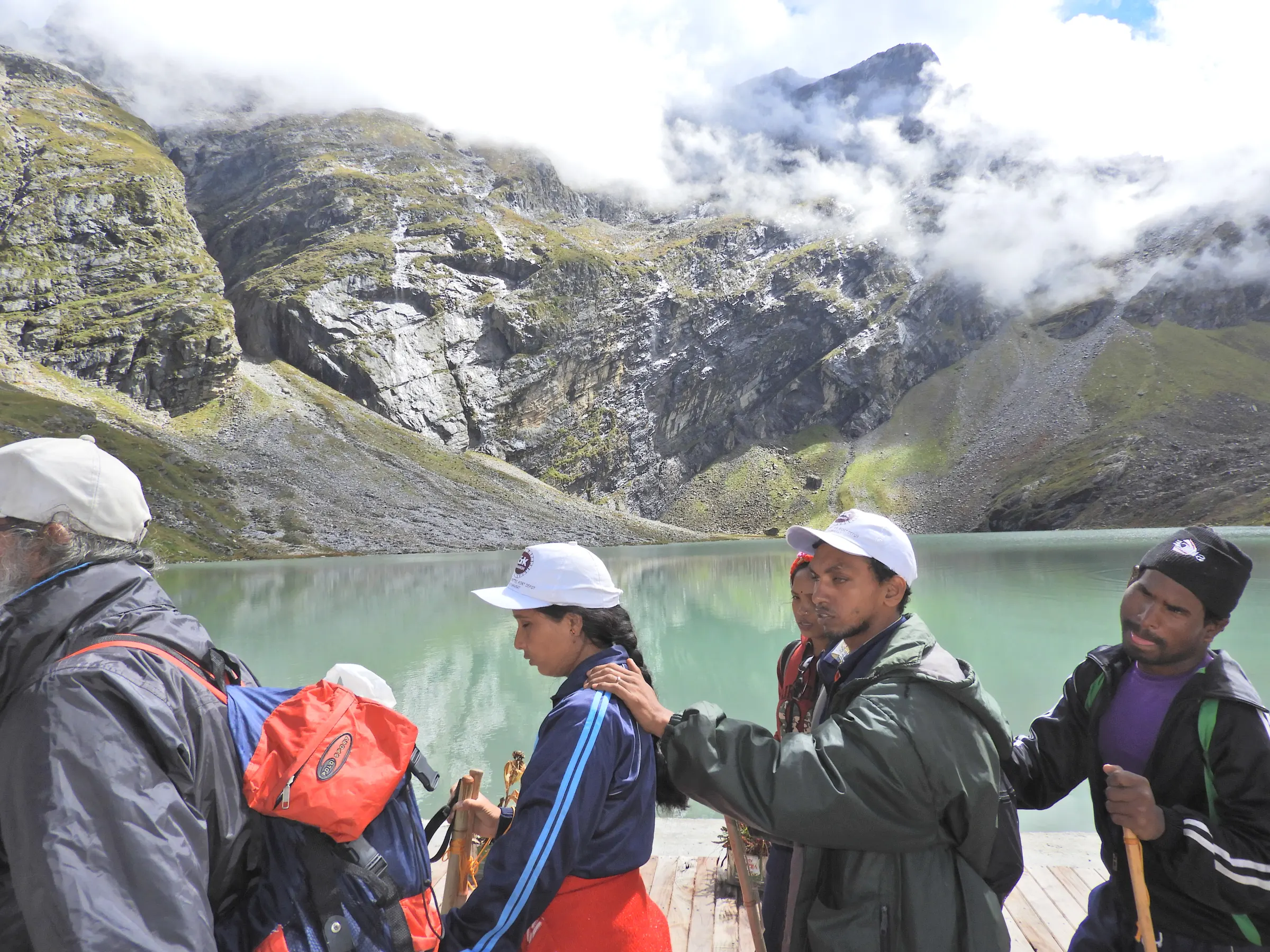 A group at Hemkund Sahib lake, 4,300 m, Chamoli